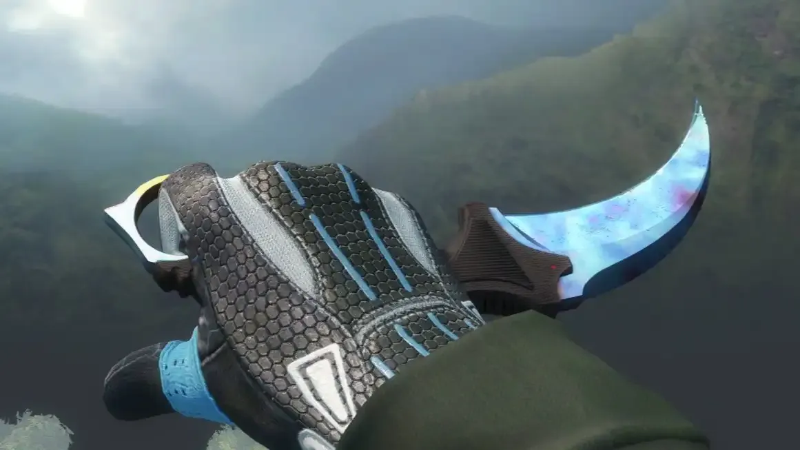 Blue Gem Karambit Top Pattern In Game Screenshot